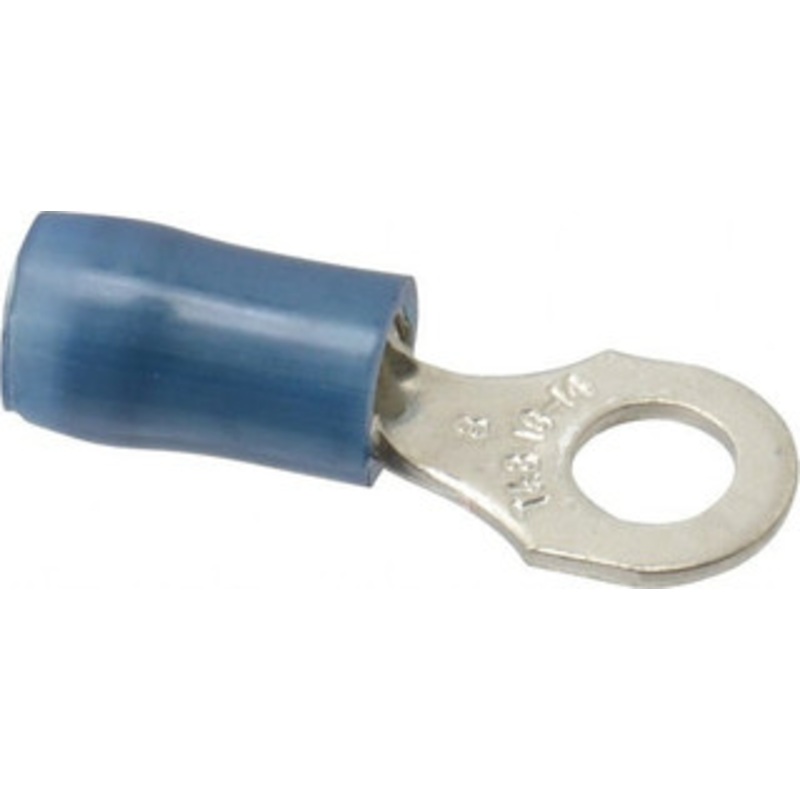 Thomas & Betts 18-14 AWG Partially Insulated Crimp Connection D Shaped Ring Terminal #8 Stud, 0.89 OAL x 0.31 Wide, Tin Plated Copper Contact RB14-8 - 54063367