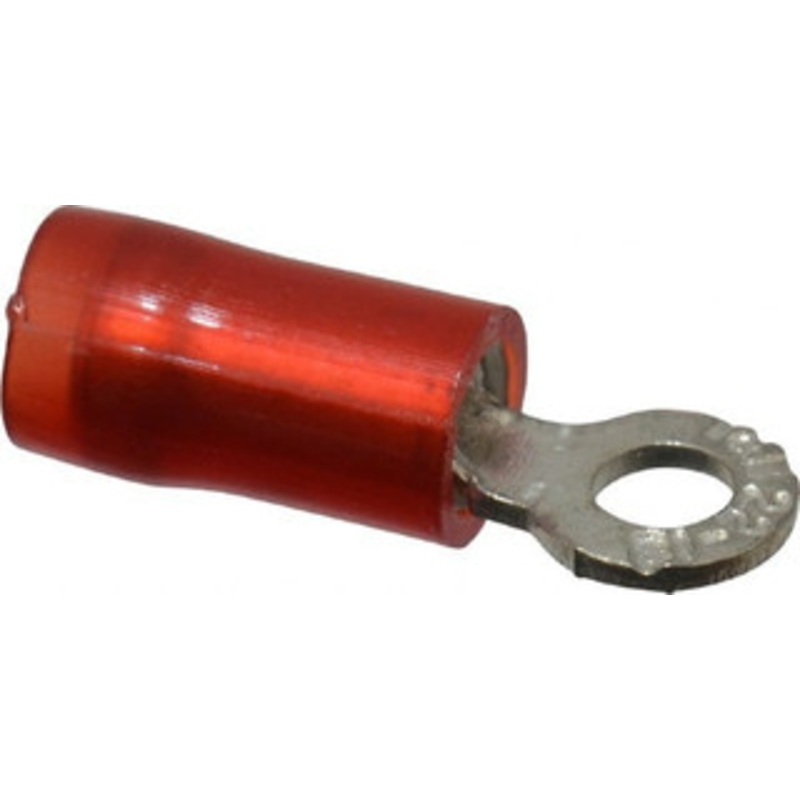 Thomas & Betts 22-16 AWG Partially Insulated Crimp Connection D Shaped Ring Terminal #4 Stud, 0.72 OAL x 0.23 Wide, Tin Plated Copper Contact RA18-4 - 54063300
