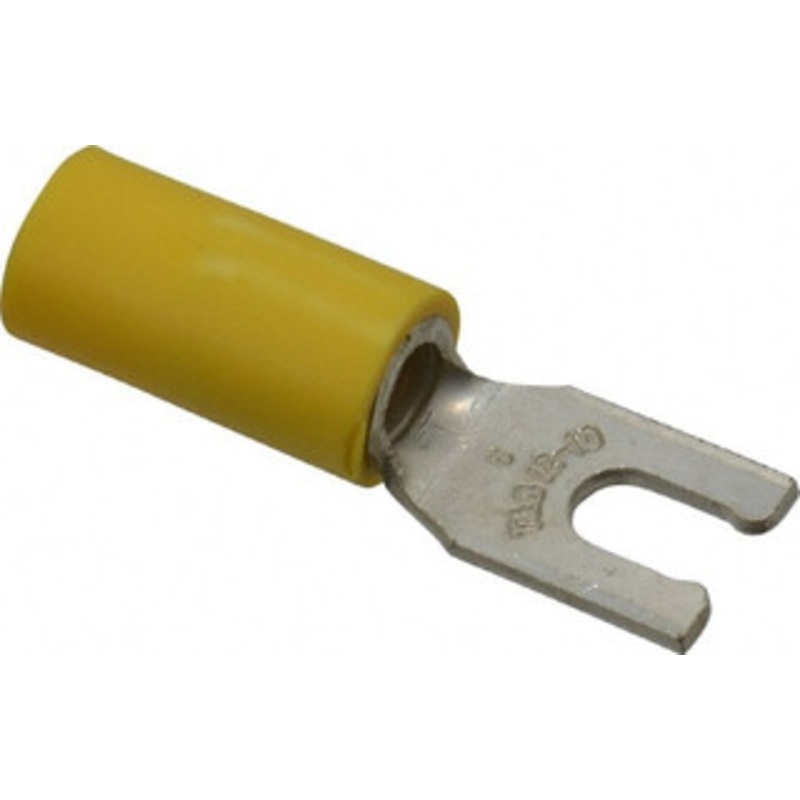 Thomas & Betts #6 Stud, 12 to 10 AWG Compatible, Partially Insulated, Crimp Connection, Locking Fork Terminal 0.31 Fork Width, Vinyl Insulation, Yellow, 1.09 OAL, 600 Volts, Copper Contacts 10RC-6FL - 54064126