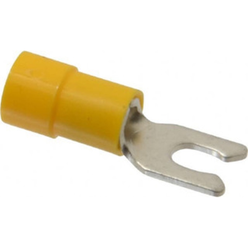 Thomas & Betts #6 Stud, 12 to 10 AWG Compatible, Partially Insulated, Crimp Connection, Locking Fork Terminal Vinyl Insulation, Yellow TV10-6LF-XV - 68886860