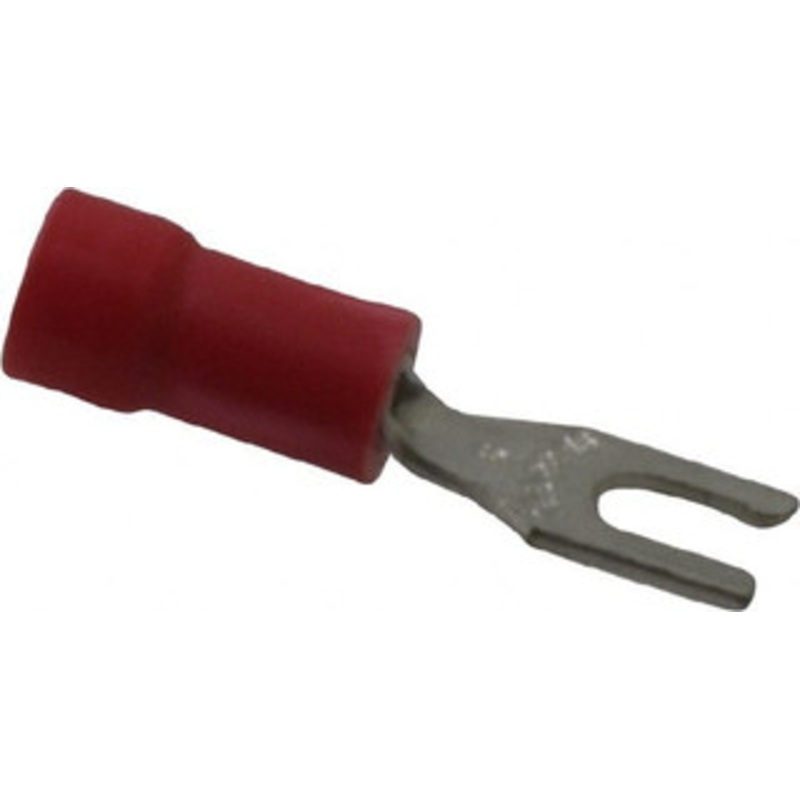 Thomas & Betts #6 Stud, 22 to 16 AWG Compatible, Partially Insulated, Crimp Connection, Locking Fork Terminal 1/4 Fork Width, Vinyl Insulation, Red, 0.97 OAL, 600 Volts, Copper Contacts 18RA-6FL - 54064068