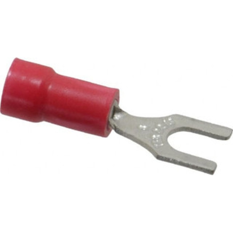 Thomas & Betts #8 Stud, 22 to 16 AWG Compatible, Partially Insulated, Crimp Connection, Standard Fork Terminal 0.31 Fork Width, Vinyl Insulation, Red, 0.97 OAL, 600 Volts, Copper Contacts 18RA-8F - 54063961