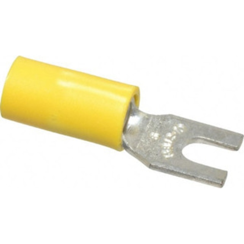Thomas & Betts #6 Stud, 12 to 10 AWG Compatible, Partially Insulated, Crimp Connection, Standard Fork Terminal 0.31 Fork Width, Vinyl Insulation, Yellow, 1.09 OAL, 600 Volts, Copper Contacts 10RC-6F - 54064027