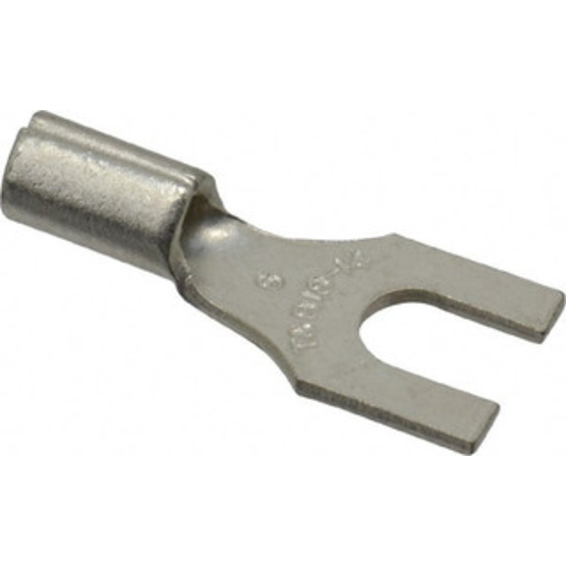 Thomas & Betts #6 Stud, 18 to 14 AWG Compatible, Noninsulated, Crimp Connection, Standard Fork Terminal 0.31 Fork Width, Blue, 3/4 OAL, 600 Volts, Copper Contacts B14-6F - 54064530