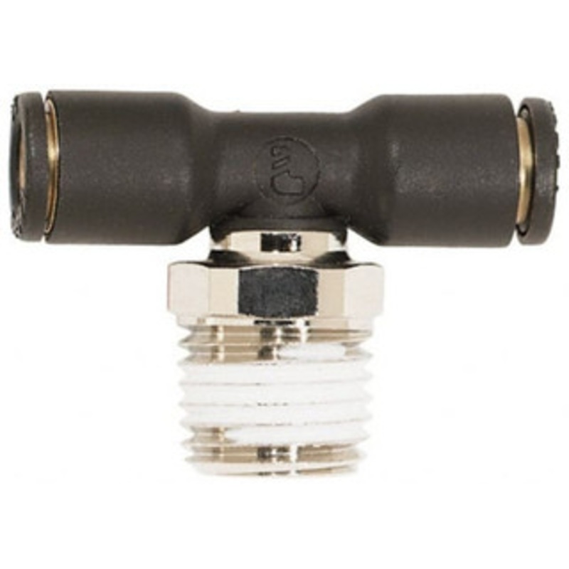Coilhose Pneumatics 1/4 OD, 1/8 NPT, Glass Reinforced Nylon/Nickel Plated Brass Push-to-Connect Male Swivel Branch Tee 225 Max psi CL720402S - 67183590