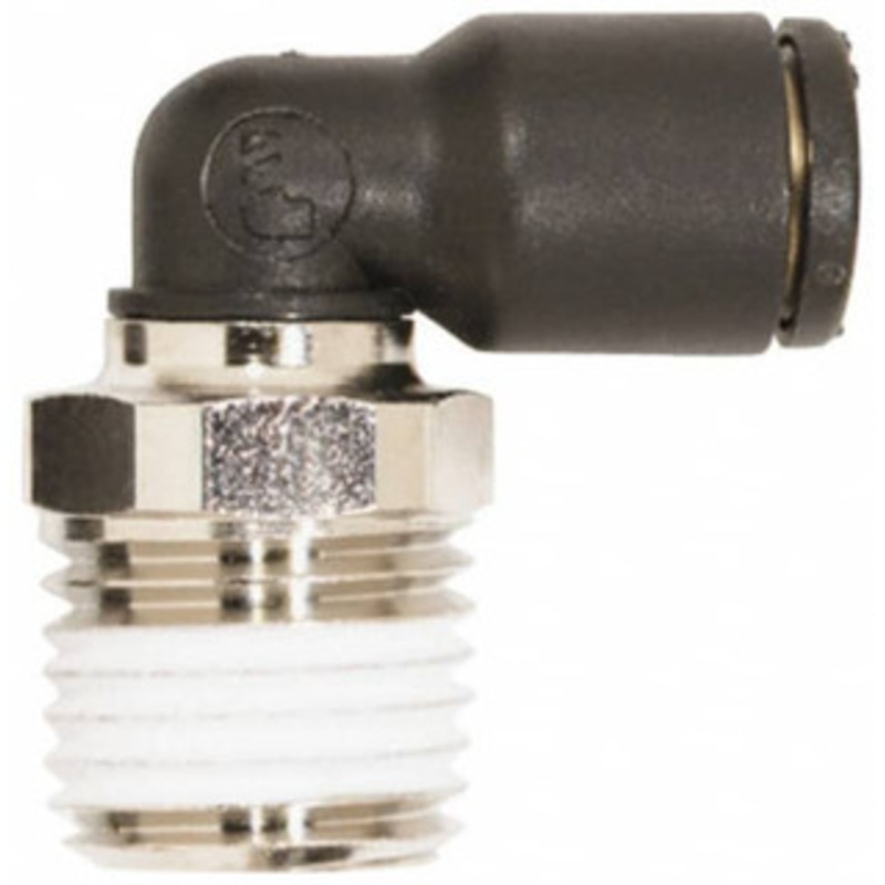 Coilhose Pneumatics 3/8 OD, 1/4 NPT, Glass Reinforced Nylon/Nickel Plated Brass Push-to-Connect Male Swivel Elbow 225 Max psi CL690604S - 67183319
