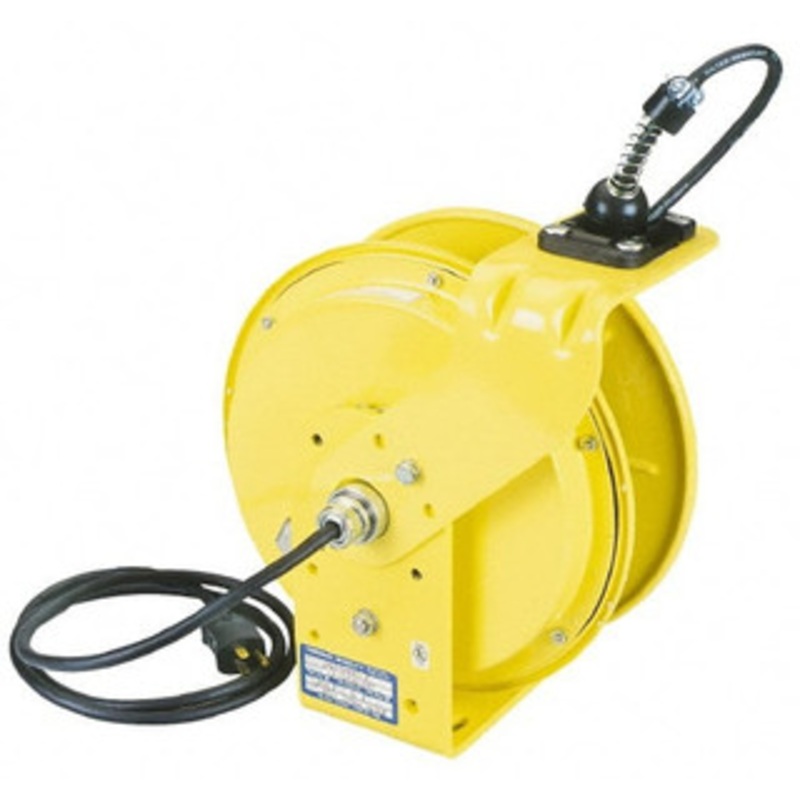 Conductix-Wampfler 16 AWG, 35 ft. Cable Length, Cord & Cable Reel with Bare End 3 Outlets, NEMA 5-15R, 10 Amps, 110 Volts, SOOW-A Cable, Yellow Reel, Spring Driven Reel 121160303511 - 73126393