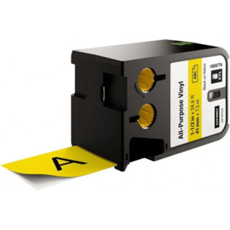 DYMO 1-1/2 x 23 ft. Black on Yellow Vinyl Cartridge For DYMO XTL printers: 1868813, 1868814, 1868815 1868774 - 92780550