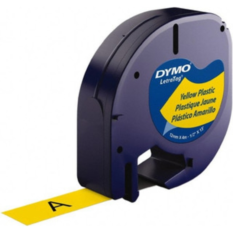 DYMO 1/2 x 13 ft. Black on Yellow Plastic Label Printer Cartridge For DYMO Letratag Printers 91332 - 66337486