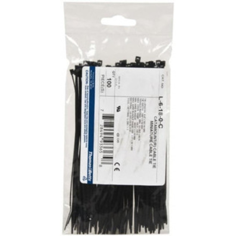 Thomas & Betts 6.4 Long Black Nylon Standard Cable Tie 18 Lb Tensile Strength, 1.13mm Thick, 1-1/2 Max Bundle Diam L-6-18-0-C - 73125098