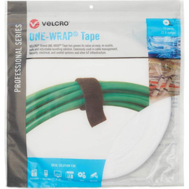 Velcro Cable Ties, Cable Tie Type: Reusable Cable Tie, Material: Hook and Loop, Color: White, Overall Length (Feet): 75, Overall Length (Decimal Inch): 300.00000, Maximum Bundle Diameter (Inch): 0.5 31033 - 16426967
