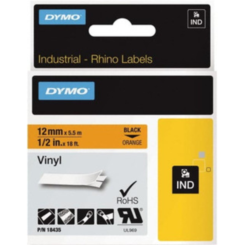 DYMO 1/2 x 18 ft. Black on Orange Label Printer Cartridge For DYMO brand labeling equipment designed for D1 tapes (check width compatibility), RHINO 4200, 5200, 6000, 6500, 5000 18435 - 58408949