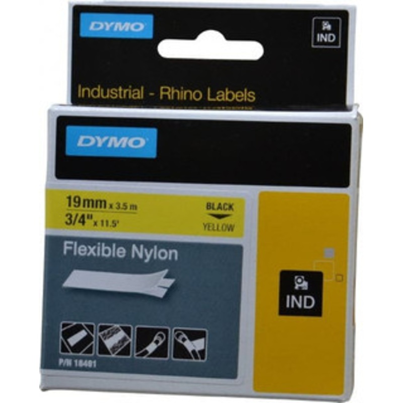 DYMO Rhino 3/4 x 11-1/2 ft. Yellow Nylon Flexible Tape For DYMO brand labeling equipment designed for D1 tapes (check width compatibility) 18491 - 04336301