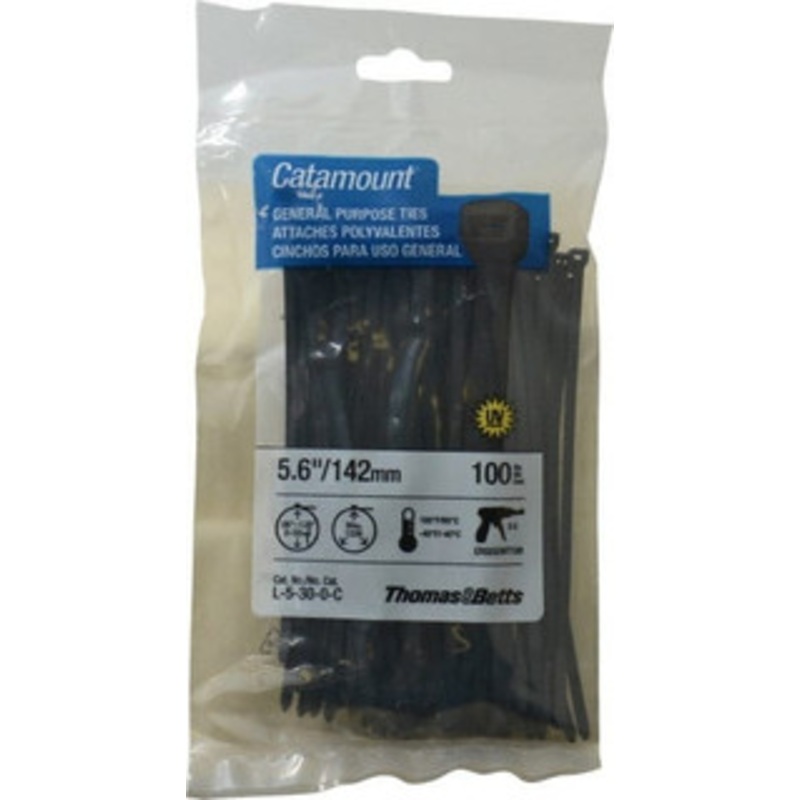 Thomas & Betts 5.6 Long Black Nylon Standard Cable Tie 30 Lb Tensile Strength, 1.21mm Thick, 1-1/4 Max Bundle Diam L-5-30-0-C - 73125130