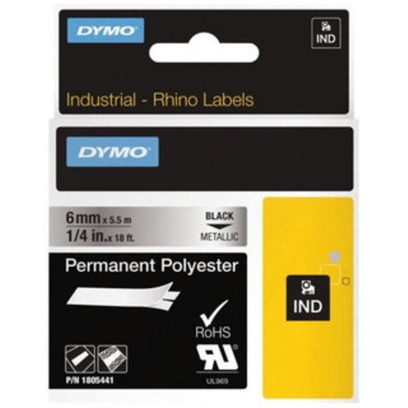DYMO 1/4 x 18 ft. Metallic Polyester Label Printer Cartridge For RHINO 1000, 3000, 4200, 5000, 5200,6000, 6500 1805441 - 45715646