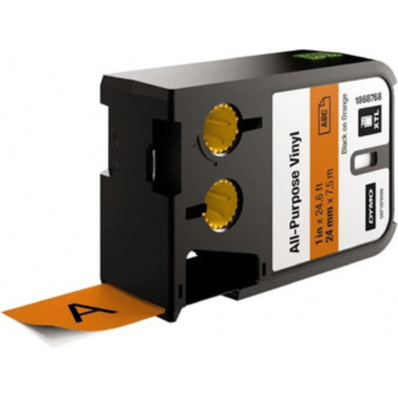 DYMO 1 x 23 ft. Black on Orange Vinyl Cartridge For DYMO XTL printers: 1868813, 1868814, 1868815 1868768 - 92780642