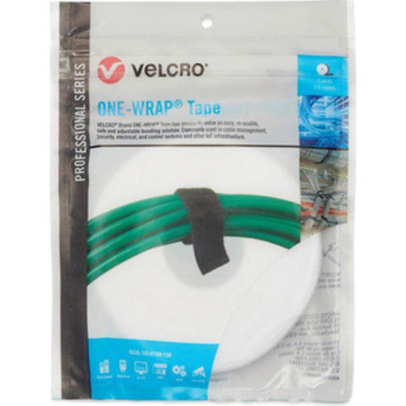 Velcro Cable Ties, Cable Tie Type: Reusable Cable Tie, Material: Hook and Loop, Color: White, Overall Length (Feet): 15, Overall Length (Decimal Inch): 180.00000, Maximum Bundle Diameter (Inch): 0.5 30940 - 16427379
