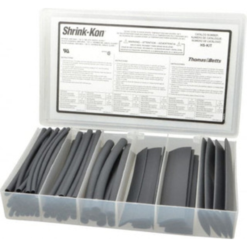 Thomas & Betts 74 Piece, Black, Heat Shrink Electrical Tubing Kit 2:1 Shrink Ratio, Flame Retardant, Polyolefin HS-KIT - 73263097