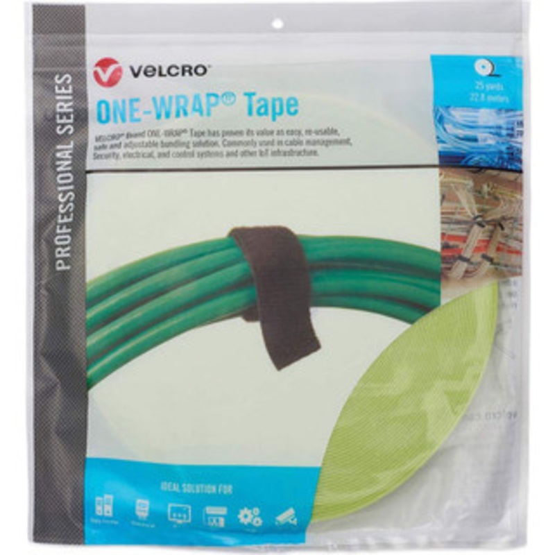 Velcro Cable Ties, Cable Tie Type: Reusable Cable Tie, Material: Hook and Loop, Color: OM5 Green, Overall Length (Feet): 75, Overall Length (Decimal Inch): 300.00000, Maximum Bundle Diameter (Inch): 0.75 30944 - 16427056