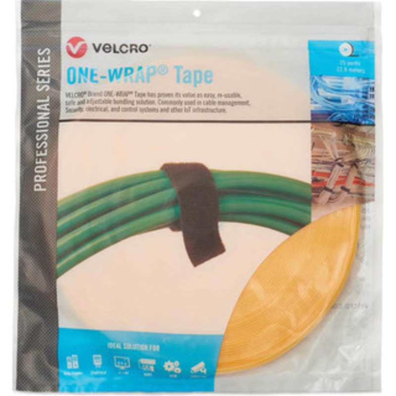 Velcro Cable Ties, Cable Tie Type: Reusable Cable Tie, Material: Hook and Loop, Color: Yellow, Overall Length (Feet): 75, Overall Length (Decimal Inch): 300.00000, Maximum Bundle Diameter (Inch): 0.5 31071 - 16427528