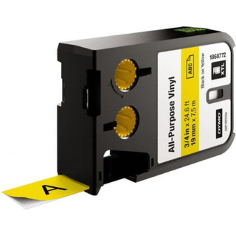 DYMO 3/4 x 23 ft. Black on Yellow Vinyl Cartridge For DYMO XTL printers: 1868813, 1868814, 1868815 1868772 - 92780576