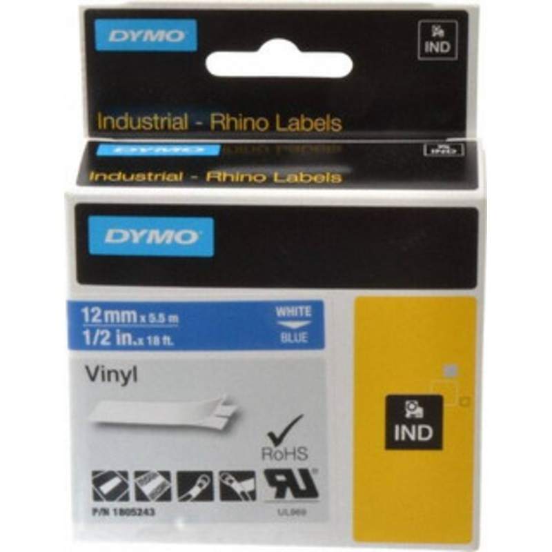 DYMO 1/2 x 18 ft. Blue Vinyl Label Printer Cartridge For RHINO 1000, 3000, 4200, 5000, 5200,6000, 6500 1805243 - 45715836