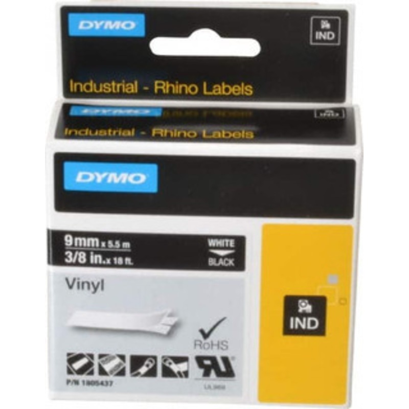 DYMO 3/8 x 18 ft. Black Vinyl Label Printer Cartridge For RHINO 1000, 3000, 4200, 5000, 5200,6000, 6500 1805437 - 45753811