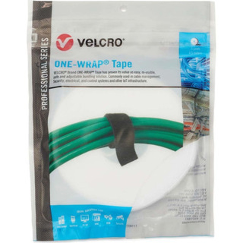 Velcro Cable Ties, Cable Tie Type: Reusable Cable Tie, Material: Hook and Loop, Color: White, Overall Length (Feet): 15, Overall Length (Decimal Inch): 180.00000, Maximum Bundle Diameter (Inch): 0.75 31291 - 16427064