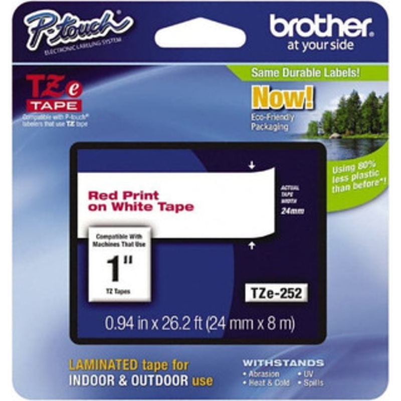 Brother 7.8 x 26.2 ft. Red on White Label Tape For Label Maker BRTTZE252 - 05783220