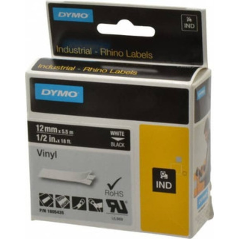 DYMO 1/2 x 18 ft. Black Vinyl Label Printer Cartridge For RHINO 1000, 3000, 4200, 5000, 5200,6000, 6500 1805435 - 45715828