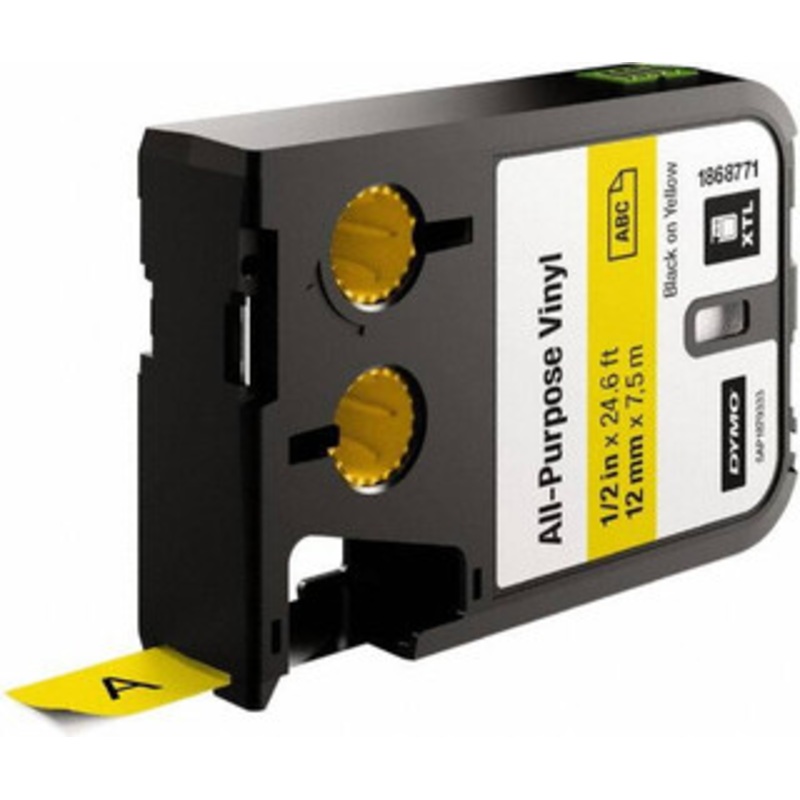 DYMO 1/2 x 23 ft. Black on Yellow Vinyl Cartridge For DYMO XTL printers: 1868813, 1868814, 1868815 1868771 - 92780584