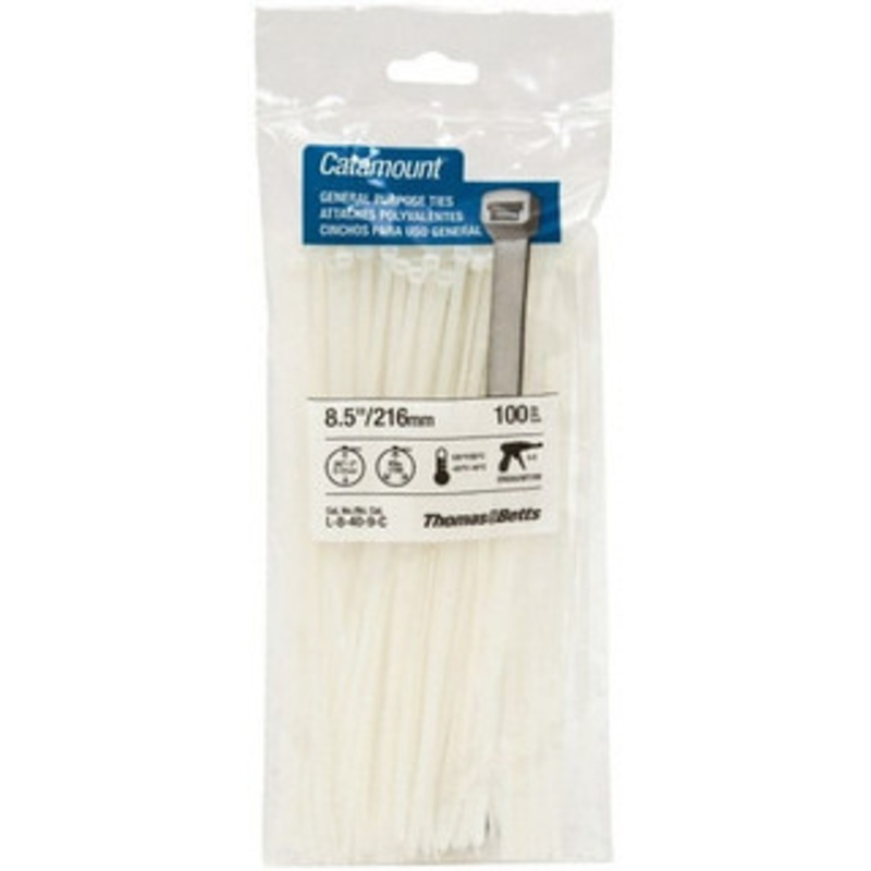 Thomas & Betts 8-1/2 Long Natural (Color) Nylon Standard Cable Tie 40 Lb Tensile Strength, 1.13mm Thick, 4 Max Bundle Diam L-8-40-9-C - 73125163