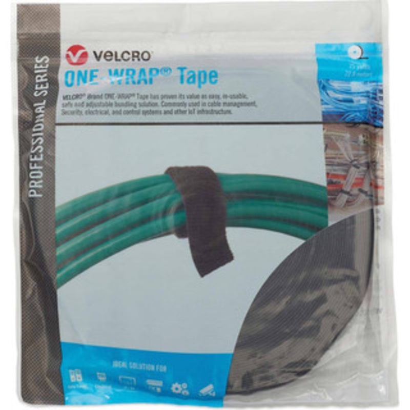 Velcro Cable Ties, Cable Tie Type: Reusable Cable Tie, Material: Hook and Loop, Color: Black, Overall Length (Feet): 75, Overall Length (Decimal Inch): 300.00000, Maximum Bundle Diameter (Inch): 0.75 31086 - 96587605
