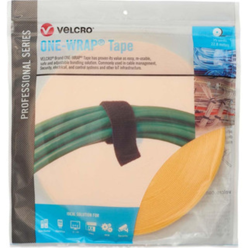 Velcro Cable Ties, Cable Tie Type: Reusable Cable Tie, Material: Hook and Loop, Color: Yellow, Overall Length (Feet): 75, Overall Length (Decimal Inch): 300.00000, Maximum Bundle Diameter (Inch): 0.75 31064 - 16427353