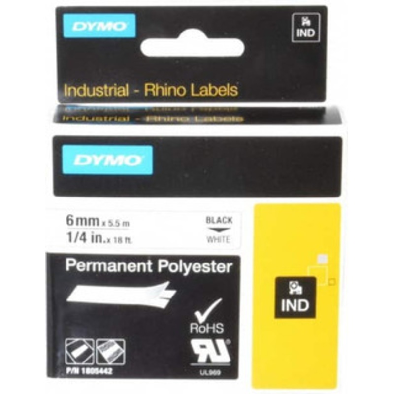 DYMO 1/4 x 18 ft. White Polyester Label Printer Cartridge For RHINO 1000, 3000, 4200, 5000, 5200,6000, 6500 1805442 - 45715653