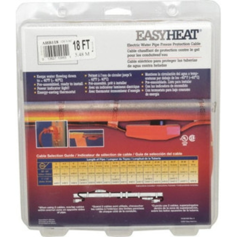 EasyHeat 18 ft. Long, Preassembled, Fixed Length, Fixed Wattage, Protection Heat Cable 120 Input Volts, 126 Watts AHB-118 - 31736176