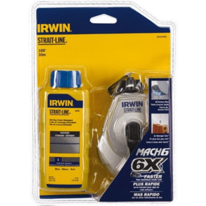 IRWIN 100 ft. Long Reel & Chalk Set Blue, Includes (1) 4 oz Standard Blue Chalk (6:1) & (1) MACH6 Chalk Reel 1932889 - 73923005
