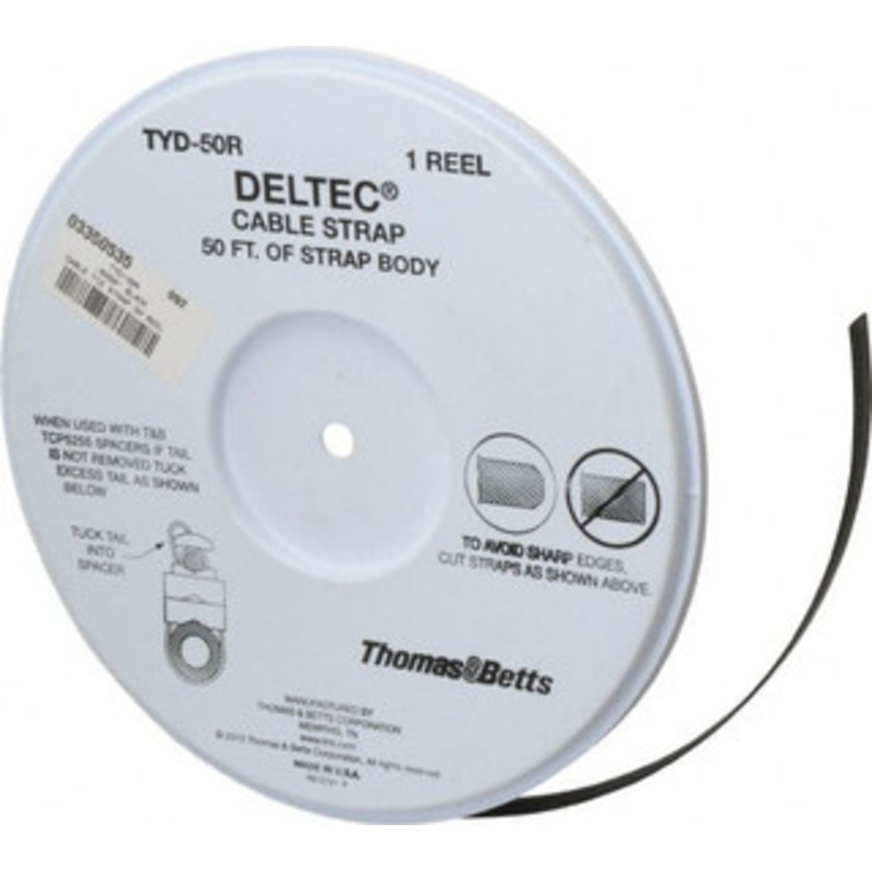 Thomas & Betts 50 ft. Long Black Nylon Hook & Loop Strap 250 Lb Tensile Strength TYD-50R - 03350535