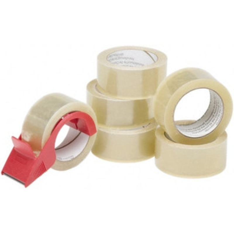 Ability One 7 Piece Set 2 x 55 Yd Clear Hot Melt Adhesive Sealing Tape Polypropylene Film Backing, 1.9 mil Thick 7510015796871 - 80445075