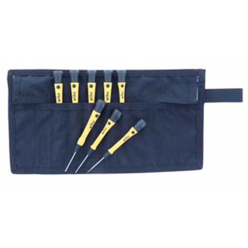 Wiha 8 Piece ESD Safe Slotted and Phillips Screwdriver Set w/Canvas Roll Pouch - 27396