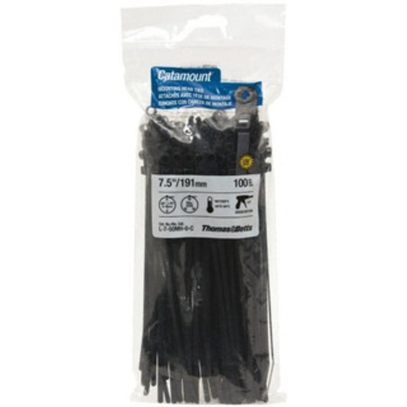 Thomas & Betts 7-1/2 Long Black Nylon Mountable Cable Tie 50 Lb Tensile Strength L-7-50MH-0-C - 73125346