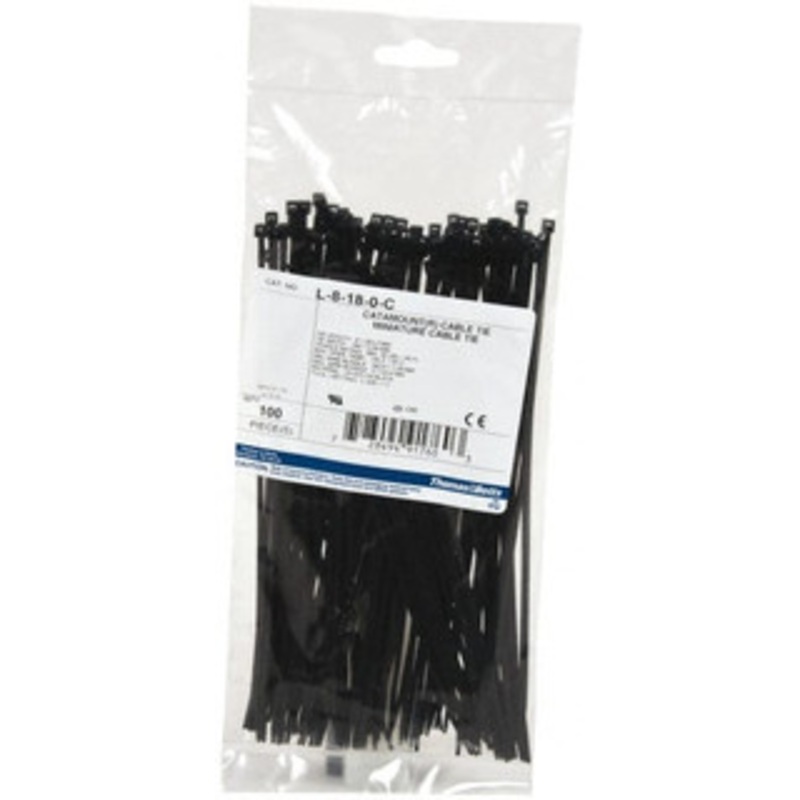 Thomas & Betts 8 Long Black Nylon Standard Cable Tie 18 Lb Tensile Strength, 1.13mm Thick, 2 Max Bundle Diam L-8-18-0-C - 73125114