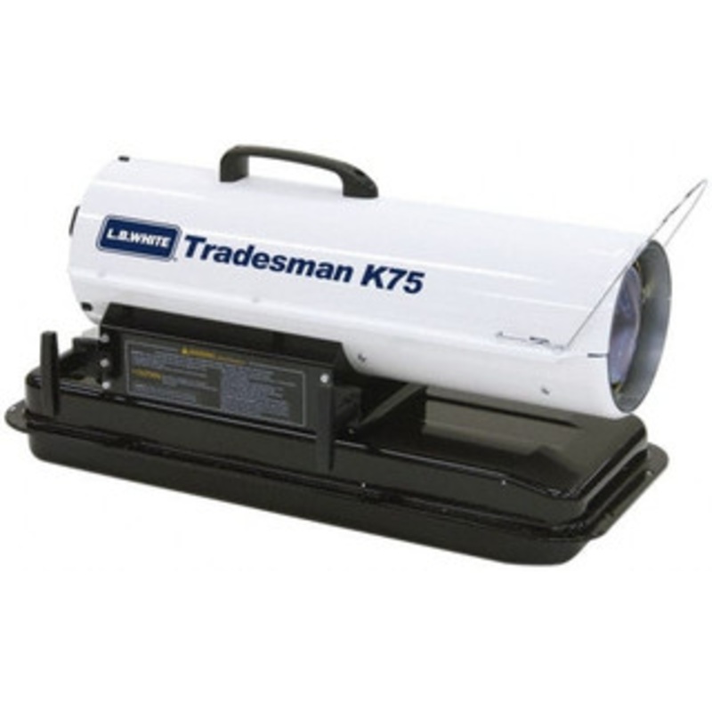 L.B. White 75,000 BTU Rating, Multi-Fuel Forced Air Heater with Thermostat 1,750 Sq Ft Max Heating Area, 5 Gal Capacity, Fuel with Kerosene, #1 Diesel & Jet A Fuel TRADESMAN K75 - 34993626