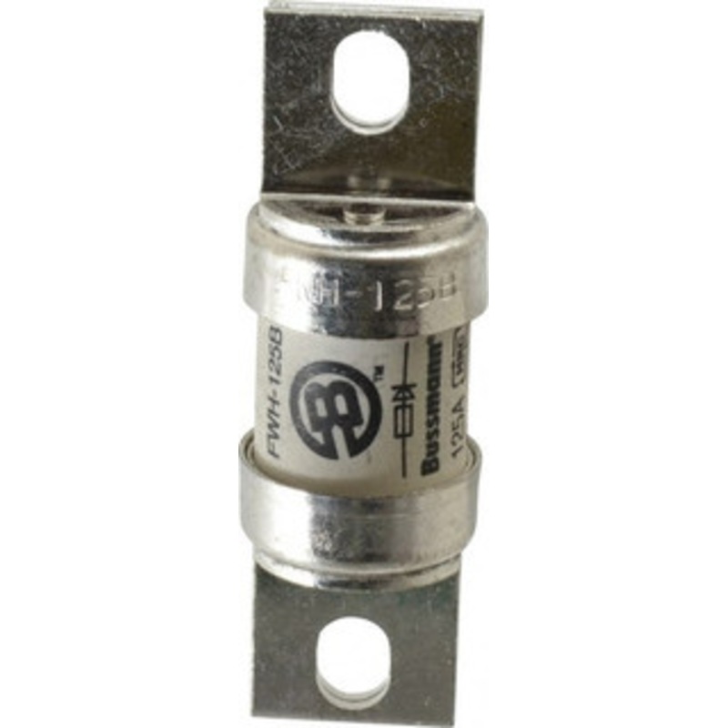 Bussmann 500 VAC/VDC, 125 Amp, Fast-Acting Semiconductor/High Speed Fuse Bolt-on Mount, 3-5/8 OAL, 200 (RMS Symmetrical), 50 at DC kA Rating, 1-5/32 Diam FWH-125B - 75382689