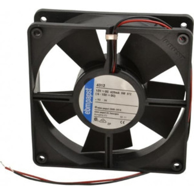 ebm-papst 12 Volts, DC, 100 CFM, Square Tube Axial Fan 0.42 Amp Rating, 119mm High x 119mm Wide x 1.26 Deep 4312 - 76939859