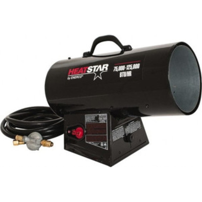 HeatStar 75,000 to 125,000 BTU Rating, Propane Forced Air Heater 3,000 Sq Ft Max Heating Area, 40 Lb Capacity, Fuel with Propane HS125FAV - 93178754