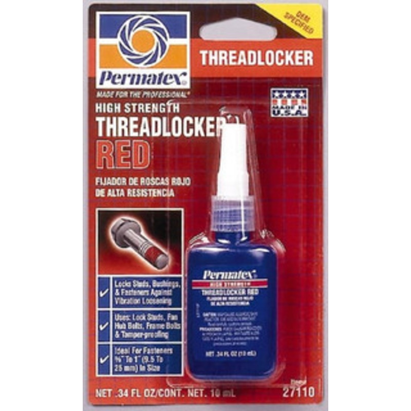 Permatex 10 mL Bottle, Red, High Strength Liquid Threadlocker Series 271, 24 hr Full Cure Time, Hand Tool, Heat Removal 27110 - 77847168