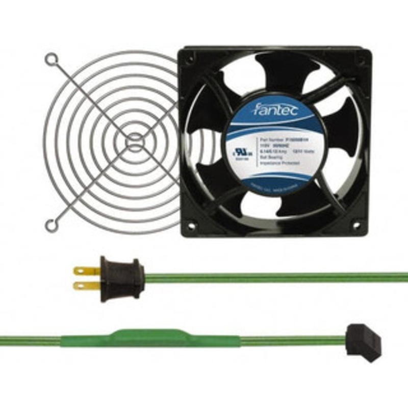 Value Collection 115 Volts, AC, 80 CFM, Square Tube Axial Fan Kit 0.18 Amp Rating, 120mm High x 120mm Wide x 38.5mm Deep, Includes Fan, Fan Guard, Thermostatically Controlled Fan Cord GCAB702 - 44905859