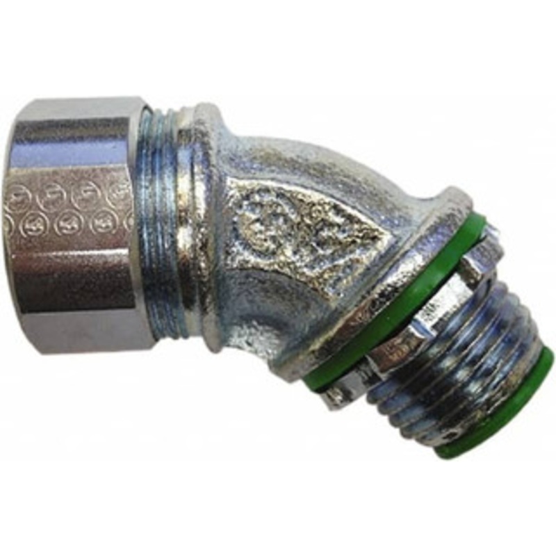 Anaconda Sealtite 1/2 Trade Liquidtight Conduit Connector Zinc Plated Steel, Insulated, Angled Connector, Threaded Connection 7STR5045B - 38316428