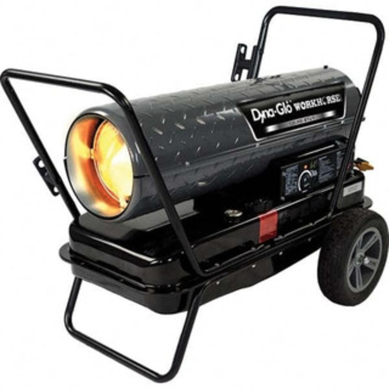 Dyna-Glo Fuel Forced Air Heaters, Type: Multi Fuel Forced Air Heater with Thermostat, Fuel Type: Diesel, Kerosene, JP-8, Jet A, Maximum BTU Rating: 135000, Maximum Heating Area (Sq. Ft.): 3200 (Feet), Fuel Capacity: 10 Gal. KFA135WH - 99892564